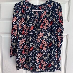 NYDJ Floral Blouse - Navy and Coral